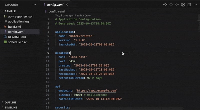 Dates-LE in use: Extract date and time data from logs, configs, and code.